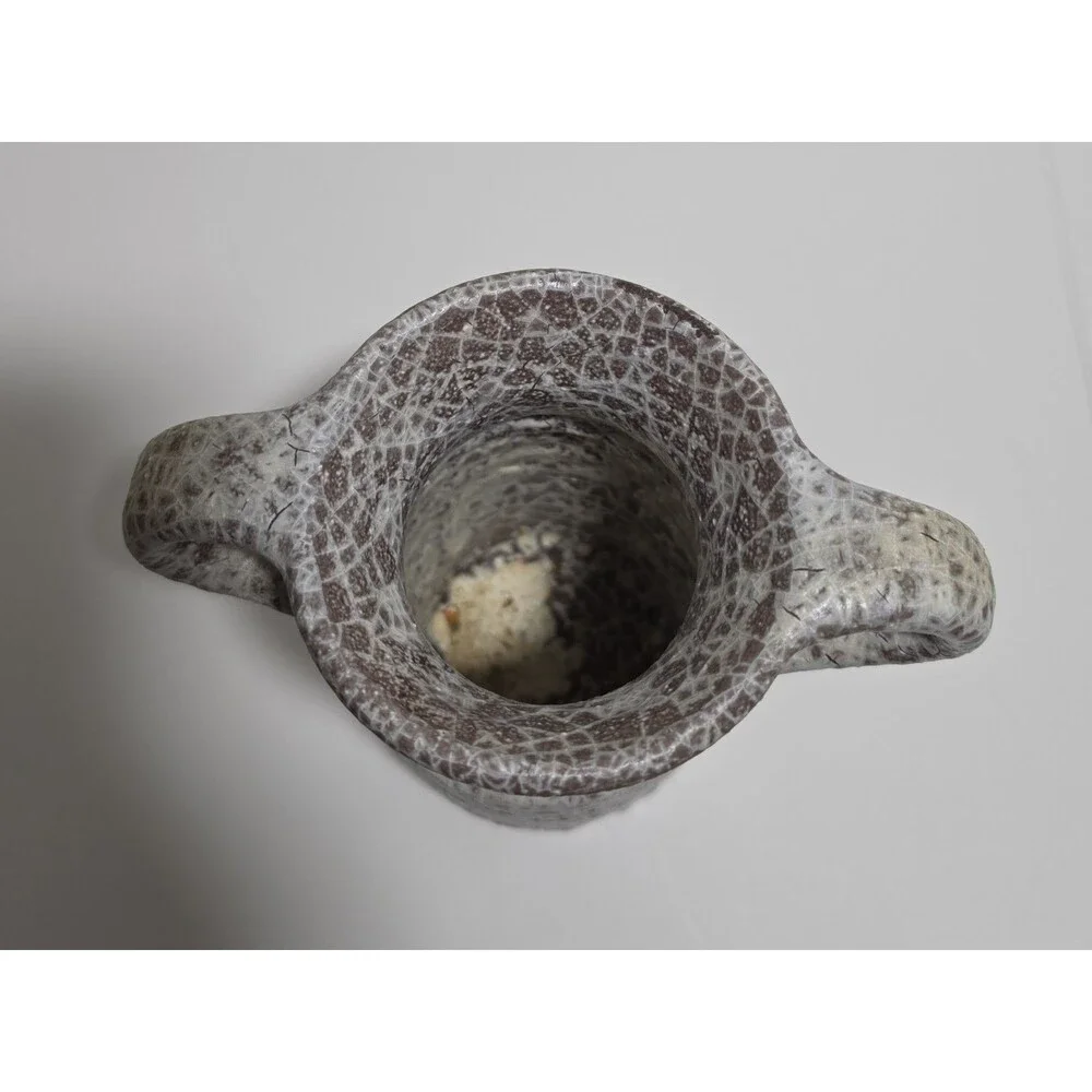 Vintage Crackle Glaze Pottery Vase.  Inscribed Signature. Mid Century W. German